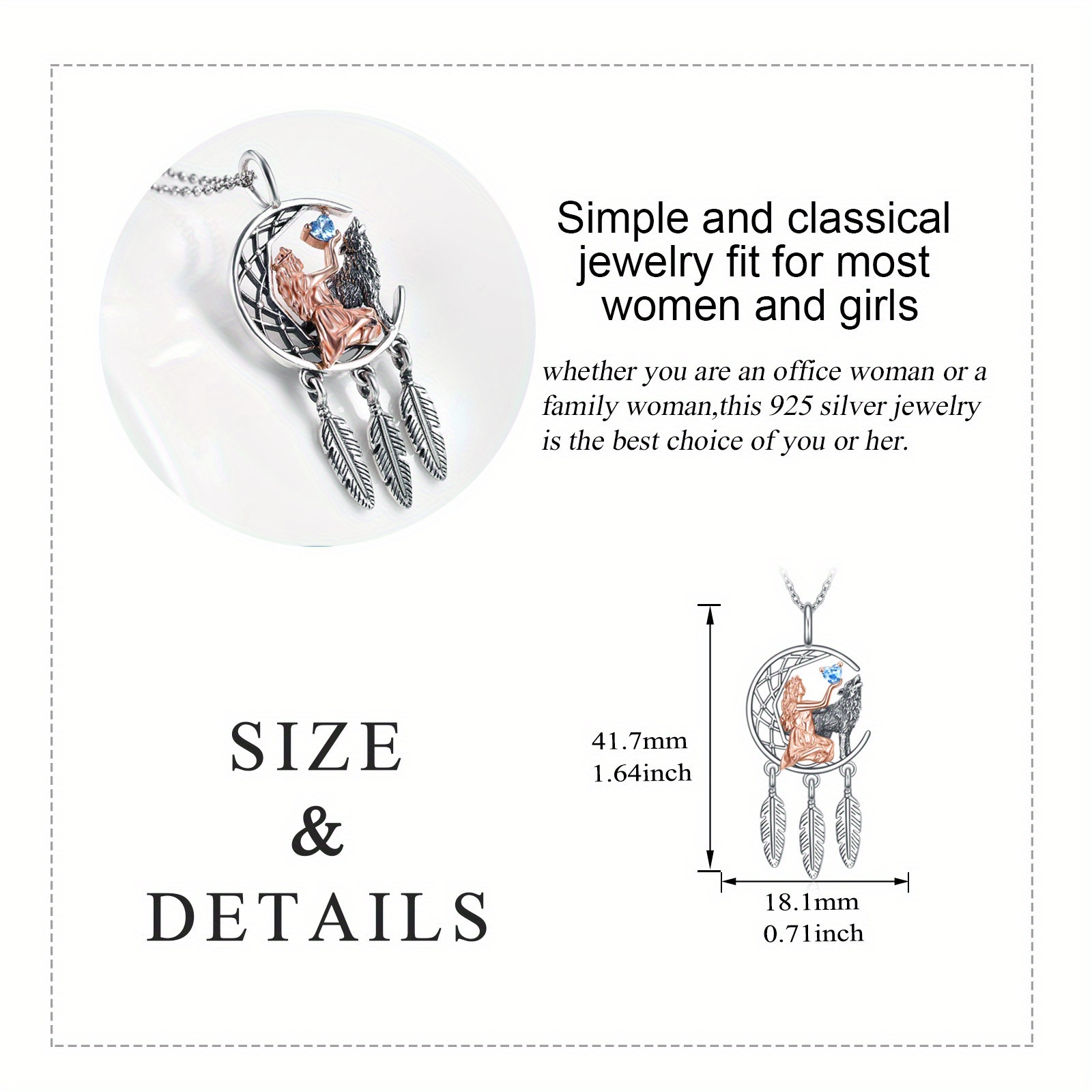 925 Sterling Silver Dream Catcher Pendant Necklace, Gift